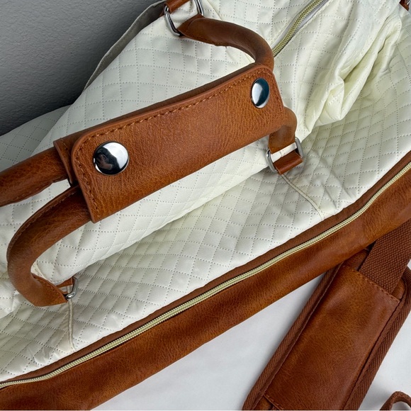 NWOT Weekender Bag Women Travel Duffel Bag Carry On 3 piece set Beige & Brown - Picture 5 of 11